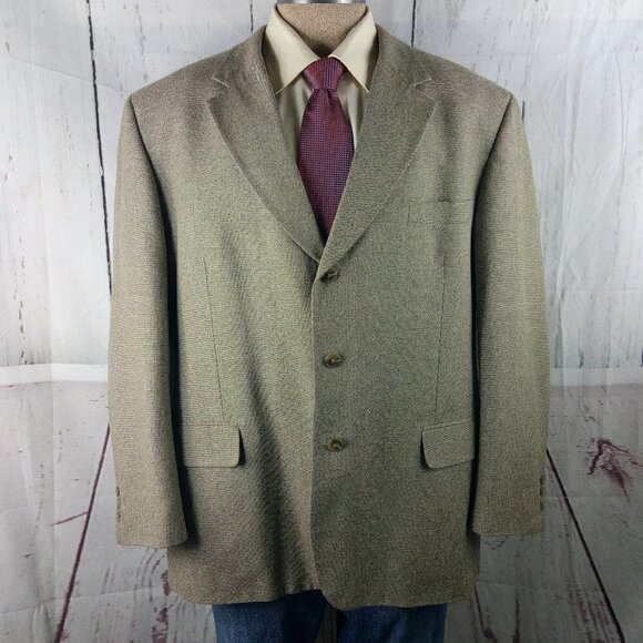 Trieste 48R 3 Button Olive Hopsack Suit Blazer Sport Coat - Picture 1 of 10